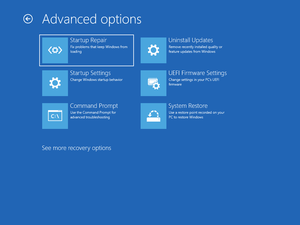 Limitied recovery options on computer in high barnet